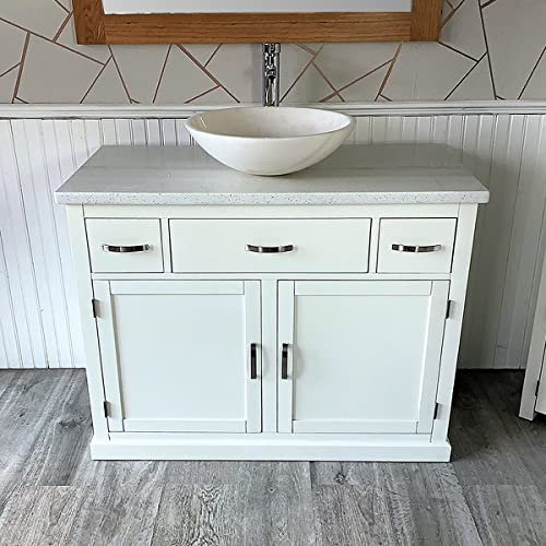 Wooden Bathroom Vanity with Sink and Drawer - White Painted Double Door Bathroom Sink Cabinet Wash Basin - Single Vanity Unit with Chromed Mixer Tap - White Bowl with White Quartz Top (1161PWQSBC)