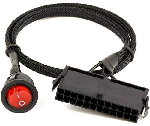 lilila-ree ATX 24 Pin Power Supply On/Off Switch with Red LED, PSU Jumper Bridge Adapter Cable – 18AWG 55cm, PC Power Supply Starter for Bench Test, Water Cooling Pump, Computer Maintenance Tool
