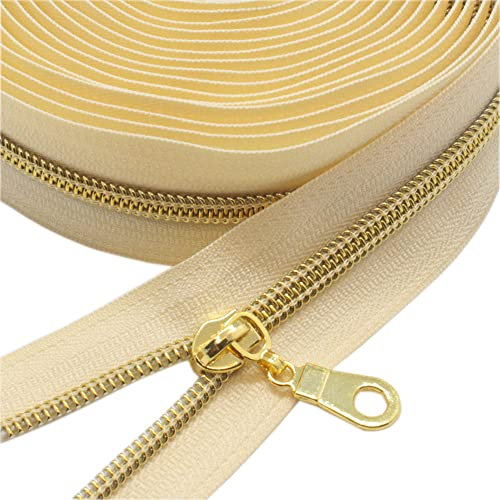 YaHoGa 9 m goldfarbenen endlos Reißverschluss Meterware Beige Reissverschluss 6mm-Spirale + 25 Nonlock-Zipper (Goldfarbenen Beige)
