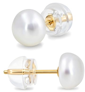 KEZEF Perlenohrringe 585 Gold | Echte Süßwasserperlen Ohrstecker Damen | Perlen Weiß | 14K Gold Stecker | Hypoallergen | Verschiedene Größen