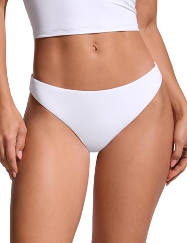 CRZ YOGA Low Waisted Bikini Bottom for Women - Cheeky Basic Bathing Swimsuit Swim Briefs White Small