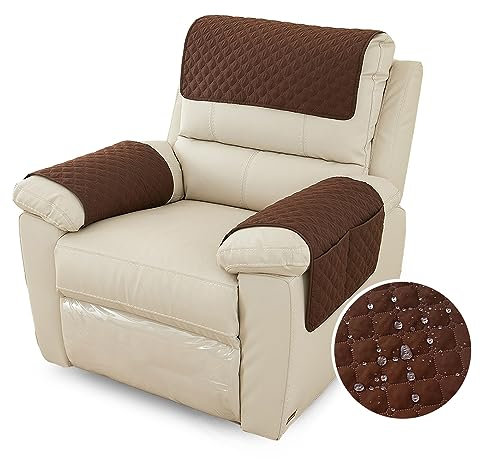 FANSU Armchair Covers for Arms Headrest Cover for Armchair Waterproof Slipcover with Side Pocket Nonslip & Washable & Abrasion Furniture Protector for Cat Dog Pets (1 Seater,Brown)