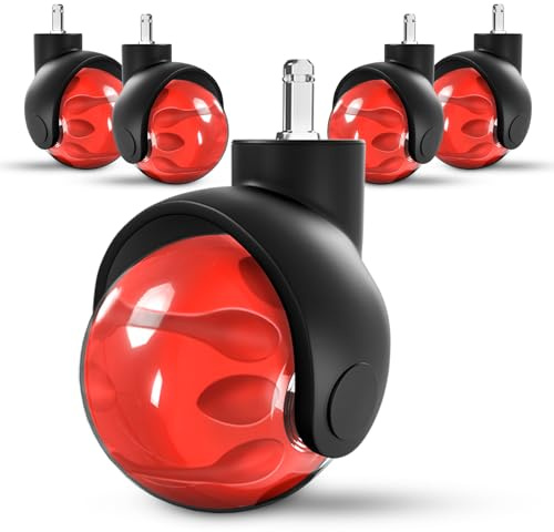 Sytopia Bürostuhl Rollen 5er Set in Rot, Rollen für Bürostühle 11 x 22 mm für Teppichböden, Hartboden, Bodenschutzmatte, Gaming Stuhlrollen, Strapazierfähig, Glatt und Leise