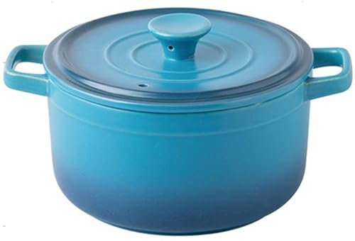 Ceramic Casserole Ceramic Casserole Small Stoneware cocotte Round Casserole with lid Slow stew Dutch Oven Heat-Resistant Soup Pot Blue Clay Soup Pot 0.87 l (Green 2L) (Pink 0.6L) Aesthetic a (Blue 0.