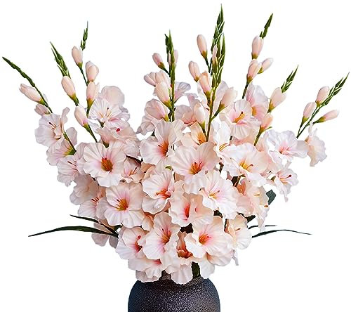 kimbovillea Pack of 10 - Artificial Gladiolus Silk Orchids Flower Stems Fake Dendrobium Flowers Daffodils for Home Garden Party Wedding Decoration (Pink)