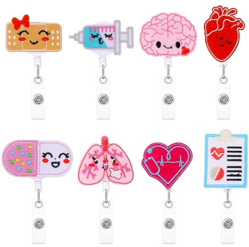 DKDDSSS 8 Stücke Krankenschwester Ausweishalter, Krankenschwester Ausweishüllen Badge Reel, Einziehbare Abzeichenhalter, Ausweishalter mit Clip für Krankenschwester Ärzte Doktor