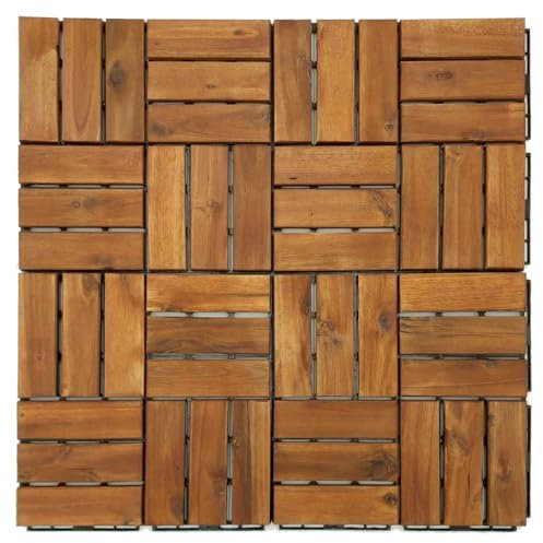 3m² Holzfliesen Terrassenfliesen Holz Fliesen Mosaik 30x30 cm - 33 STK Balkonfliesen wetterfest aus Akazienholz mit Klicksystem für Terrasse Balkon Stecksystem