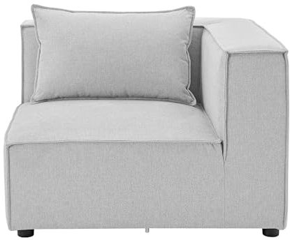 Juskys Ecksofa Rechts Domas - modulares Sofa in Stoff Hellgrau - Wohnzimmer Couch mit Armlehne & Kissen - Modulsofa 130 kg belastbar - Wohnlandschaft