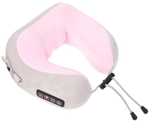Nackenmassagegerät mit Heizung und Vibration aus Stoff, Rosa 1200ma | Massagekissen für Zuhause und Reise, Leiser Motor, U-form für Nacken und Schulter