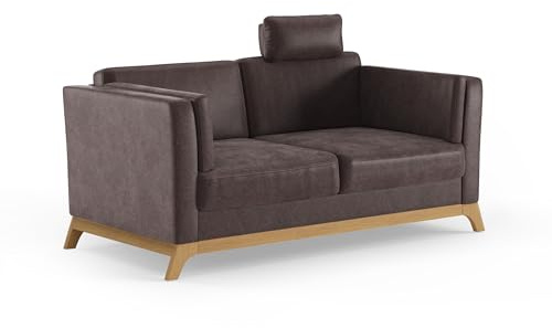 Cavadore 2,5er-Sofa Vida / 2,5-Sitzer Couch im trendigen Design mit massivem Holzrahmen in Eiche, Kopfstütze mit Kuschelkissen / 183 x 84 x 93 / Mikrofaser, Braun
