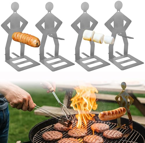 4PCS Fun Stainless Steel BBQ Sausage Holder, Funny BBQ Gifts Camping Gadgets for Men, Portable BBQ Tools for Camping, Outdoor Picnic, Garden, Kitchen