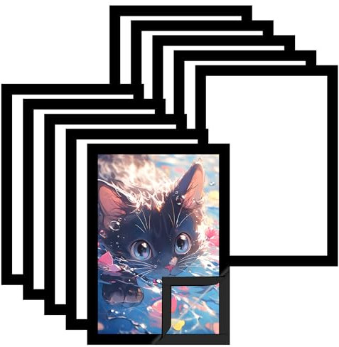 Farnirvana 10 Stück Magnetrahmen A4, Diamond Painting Bilderrahmen 29,7x 21 cm, Transparent Selbstklebend Magnetischer Plakatrahmen für Küche Schlafzimmer Wanddekoration (Schwarz)