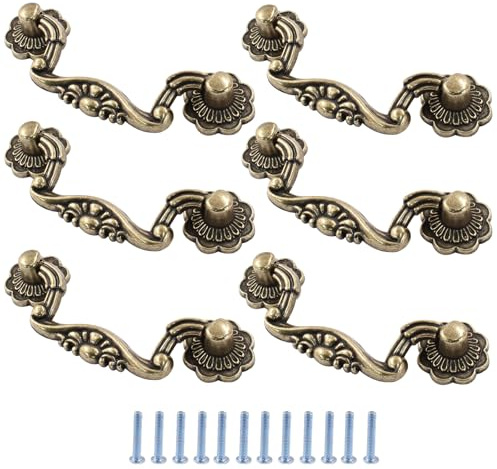 Murtenze Schubladengriffe, Antik-Bronze, 7,6 cm Lochmitte, 6 Stück | Vintage Drop Bail Pulls Handles, Bail Handle Drop Pulls, For Dresser Cupboard Cabinet Woodeboxes, Total Length 3.97 Inches