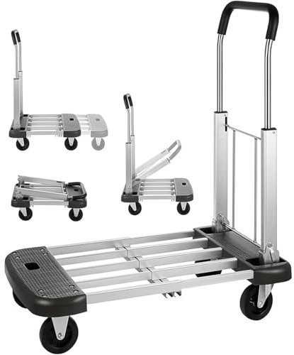 HSHTTKL Aluminium-Plattformwagen, längenverstellbar, zusammenklappbarer Schubwagen, mobiler Wagen zum Beladen und Lagern, Flachbettwagen