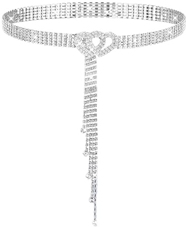 LunarCharm Herz Strass Taillengürtel für Damen, Kristall Taillenkettengürtel, verstellbarer Diamantgürtel für Jeans und Kleider