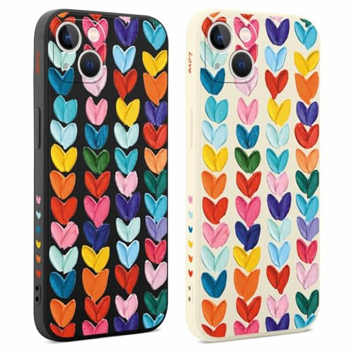 Coiwxmoi 2 Piezas Funda para iPhone 13 Mini 5,4'', Suave TPU Silicona Case Protector de Cámara Carcasa, Mujeres Aesthetic Diseño de Dibujos Antigolpes Protector Case para iPhone 13 Mini, Corazón 03