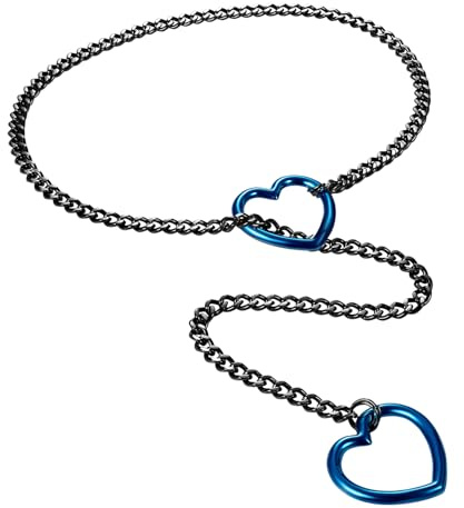 JewelryWe Choker Halskette Damen Panzerkette: Edelstahl Kubanische Kette Y Tropfen Lange Halskette mit Herz Kreis Anhänger Sexy Punk Rock Verstellbare Kette Halsband