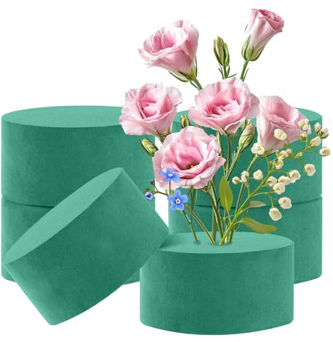 Cobee 6 Stück Blumensteckmasse Rund, Nasssteckschaum Runde Blumensteckschaum Grün Steckmasse für Blumengestecke Steckziegel für Hochzeiten Feste Dekoration (8 × 4 cm)