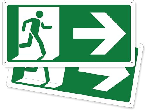 Pubblimania 2 Salida de emergencia flecha hacia la derecha | Señal de compuesto de aluminio de 3 mm exterior-interior (Salida de emergencia a la derecha, 2 unidades)