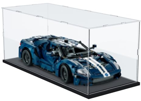 DuvinDD Acryl Vitrine für Lego Ford GT,Fast and Furious,50x20x20cm,Schwarz | Transparente Staubschutzbox mit Schwarzem Sockel Schaukasten Vitrine Schaukasten für Lego Technic Cars Serie