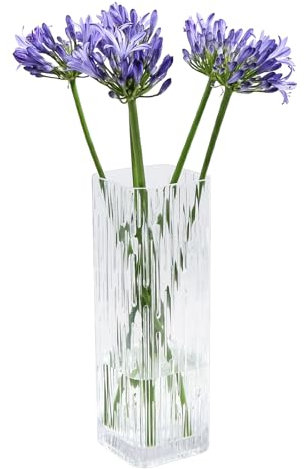 ASSRECT Vaso Vetro Trasparente 30cm Vaso di Vetro Quadrato Grande Vaso Fiori Vetro Alto Centrotavola Moderno Vaso Fiori in Stile Minimalista per la Casa, Soggiorno, Tavolo, Ufficio