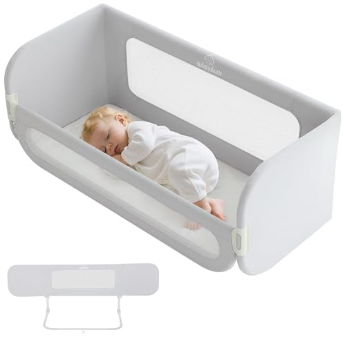 Rausfallschutz Bett Reise 185cm, 2-IN-1 Funktion als Baby Beistellbett und Bettgitter Baby, Rausfallschutz Bett Klappbar, Tragbar Bett Schutzgitter für Kinder, Kinderbettschutzgitter für Reisen- Grau
