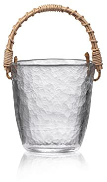 YJYJY Ice Buckets Glass Clear Ice Bucket Japanese Style Rattan Handle Exquisite and Beautiful Multipurpose Ice Bucket Mini and Compact ice Bucket Decoration