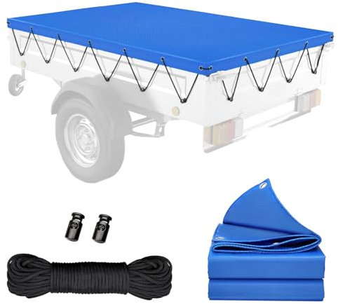 Telone per rimorchio con occhielli, 207 x 114 x 6 cm, in PVC 600D, impermeabile, per rimorchio da 500 kg, colore blu