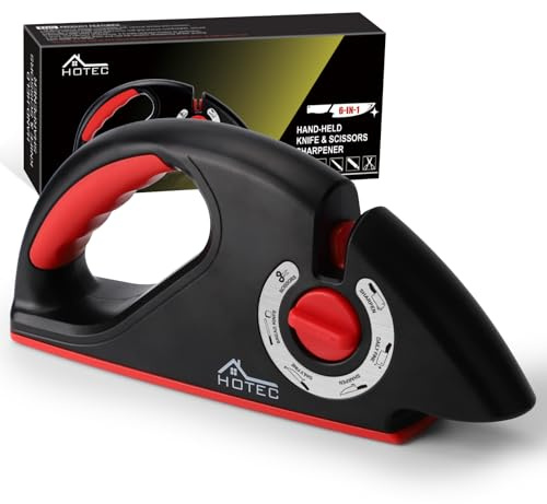 Hotec Affilacoltelli – Affilacoltelli Premium 6 in 1 per coltelli, guscio in ABS nero opaco, barre in ceramica e carburo di tungsteno per utensili da coltello, coltelli da pane e forbici