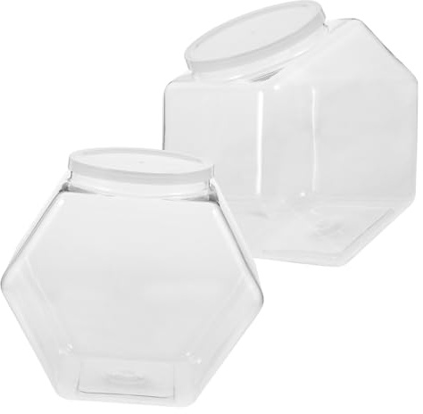 BESTYASH Barattolo per Alimenti Secchi Esagonale Bianco 3800ml, 2 Pezzi | Plastica Trasparente, Chiusura Ermetica, Resistente All'usura e Rottura, per Snack e Cibi Secchi