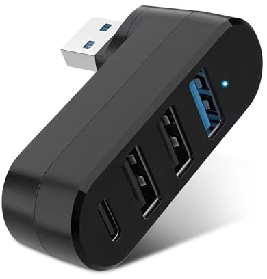 HENGBIRD USB Verteiler 4 Port USBHub 3.0 180° Drehbarer Adapterkabel mit 1×Konverterkabel-C, 1×USB-3.0 & 2×Adapterkabel-2.0, Mini VerbindungskabelHub Kompakt Plug Mehrfachstecker für Laptop PC MacBook