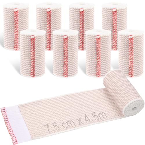 Minnhua 8PCS Bandage Compression Élastique 7.5cm x 4.5m Bandages élastiques de Compression Bandage Auto-adhésif Lavable et Réutilisable Bandages pour Bras Jambes Cheville