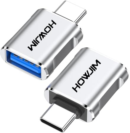 HOWJIM USB C auf USB Adapter 2 Stück,10Gbps Datenübertragung Schnellladung | Typ C Stecker auf USB 3.2 Buchse OTG Adapter für Phone 15/16/17 Pro Max,Pad Pro,M-ac Notebook Pro/Air,D-ell XPS,Laptop Silber