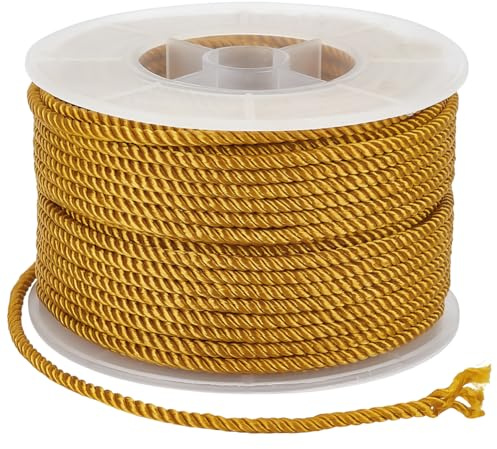 CABODYALS Corda Intrecciata In Oro Da 25 m e 3mm Filo Metallico per Cordoncini Cordoncino per Laurea Cordoncino In Raso di Seta e Poliestere per Braccialetti In Macramè Tende Costumi Forniture per Art
