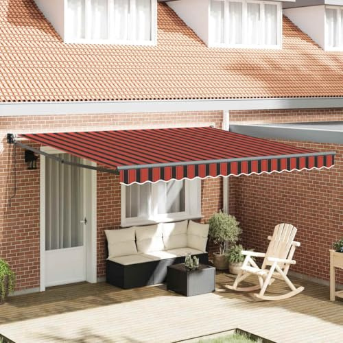 Brokky Markise 4 x 3 m Gelenkmarkise Markise mit Handkurbel Balkon Sonnenschutz Einziehbare Markise Terrassenmarkise-Orange und Braun (Rahmen anthrazit)-4 x 3 m