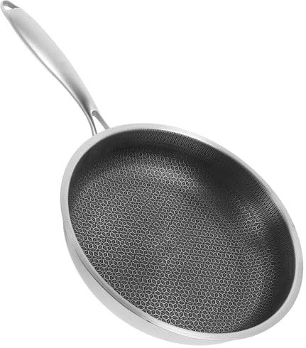 IMIKEYA Wok Leggera e Portatile in Acciaio Inossidabile Rivestimento Antiaderente a Nido d Ape, Padella per Fornelli per Cucina e Griglia