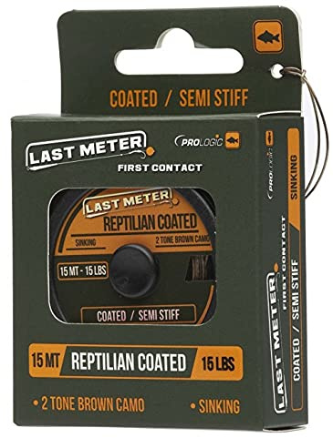 Prologic Reptilian Coated 15m - Vorfachschnur zum Karpfenangeln, Geflochtenes Vorfachmaterial für Karpfenmontagen, Karpfenschnur, Tragkraft:7kg - 15lbs