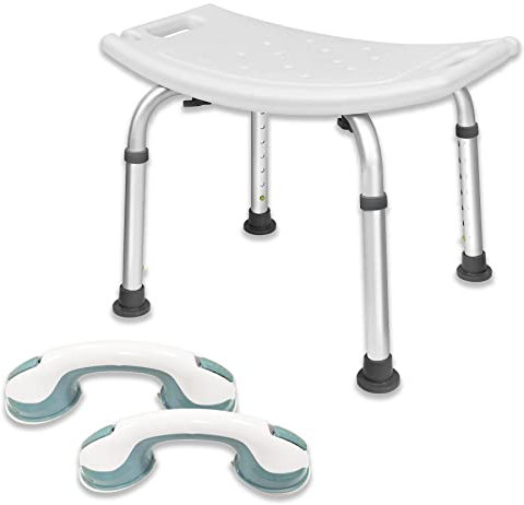 Froadp 38-51cm Duschhocker mit Saugnapf Haltegriff Höhenverstellbar Duschstuhl Anti-Rutsch Badhocker Aluminium Badestühle Tragbare Badewannensitz Rechteck Badezimmerhocker für Senioren & Schwangere