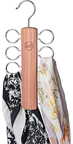 SUNNY SUNDAY ® Zedernholz Kleiderbügel, 3 in 1 Bügel: Schalhalter Schrankduft Mottenschutz; Aufbewahrung für 10 Schals, Accessoires (Natur)