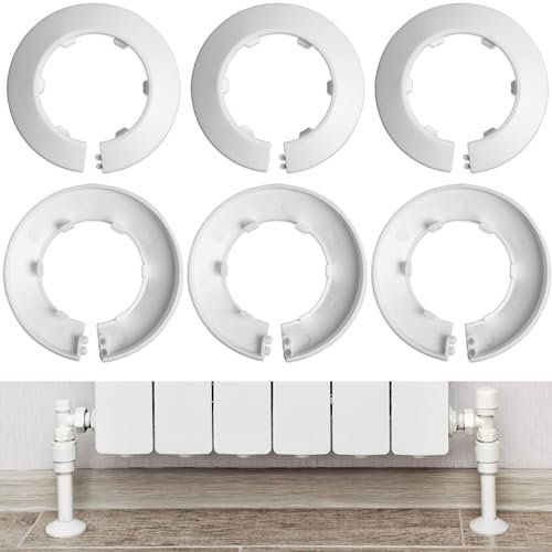 Heizkörperrosetten, 6 Stück, DN40 Größe mit Ø 51,5 mm innen, Ø 85 mm außen, 14 mm Höhe, für 1 1/2 Zoll Rohr, Abdeckung Heizungsrohr, Heizrohrabdeckung, Rohrabdeckung Heizrohr, Rohrmanschette stecken