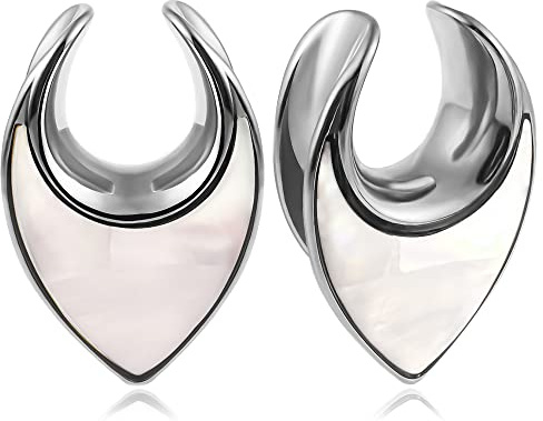 Vankula Ohr Flesh Tunnel Saddles Plug Muschel Edelstahl für Gestreckte Expander Ohrpiercing 8mm(0G) Silber