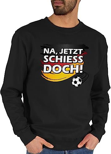Sweater Pullover Sweatshirt Herren Damen - EM WM - Jetzt schieß doch - Fußball Fan-Spruch Deutschland - S - Schwarz - europameisterschaft pulli fussball fu ball em- fanartikel em24 fussball-wm