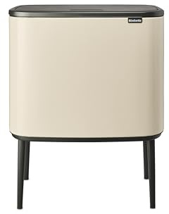 Brabantia - Bo Touch Bin 23+11L - Double Poubelle de Recyclage pour la Cuisine - Ouverture Soft-Touch - Seau Intérieur Amovible - Antidérapant - Sacs Poubelles Inclus - Soft Beige - 54 x 31 x 68 cm