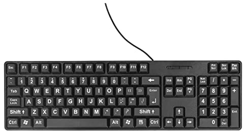 Annadue Clavier D'ordinateur à Gros Caractères, Clavier Filaire USB Haute Visibilité à 104 Touches, QWERTY Britannique, Lettre Surdimensionnée pour Personnes âgées (Blanc + Noir)