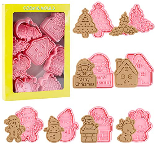 Stampini natalizi, 8 pezzi, timbri di Natale, 3D, stampini per biscotti di Natale, per torte, biscotti, accessori da cucina