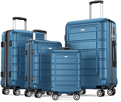 SHOWKOO Kofferset 4 Teilig Familienset Hartschale Leicht ABS+PC Erweiterbar Reisekoffer Haltbar Trolley Handgepäck Sets mit TSA Schloss und 4 Rollen (S M L XL -Navy Blau)