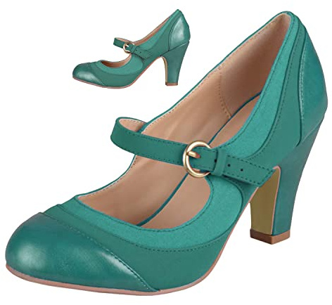 SHODENSE Women Kitten Heel Mary Jane Pumps Closed Round Toe Ankle Strap Patchwork Comfy 3 Mid Chunky Mary Jane Heels Cap Toe Two Tone Buckle Dress Shoes Office Ladies Light Blue 8 M US
