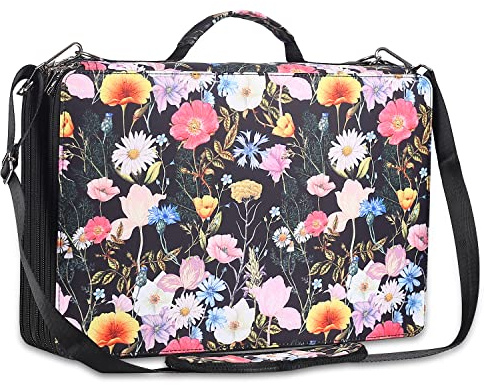 Shulaner Astuccio colorato con chiusura a cerniera, 500 scomparti per penne a forma di fiore, grande capacità, per artisti, pittori o altri adulti (nero, piccole fessure)