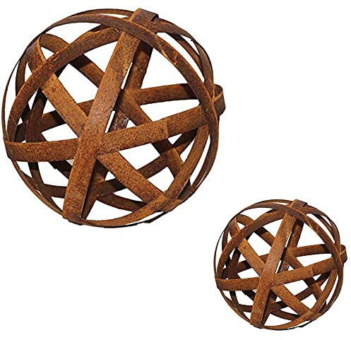 Bornhöft Kula, set 30 cm + 20 cm, metall, rostfritt stål, rost, bandboll, järn, dekoration, trädgårdsdekoration, bandboll, stålbandboll, trädgård, rostig trädgårdsboll