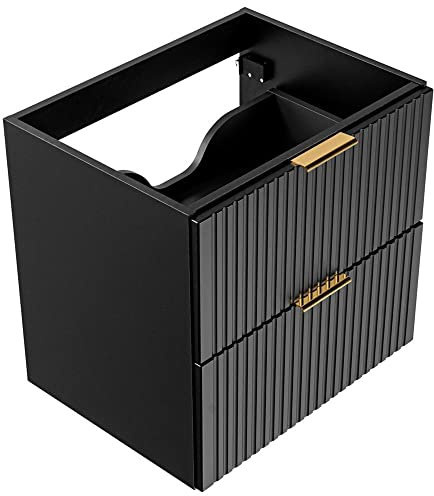 Lomadox Badezimmermöbel Waschtisch-Unterschrank 60cm matt schwarz mit gerilllter Front Waschbeckenschrank mit 2 Softclose-Auszügen, B/H/T ca. 60/57/46 cm